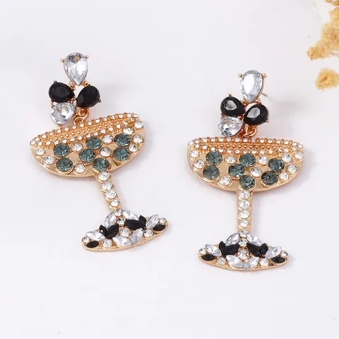 Cocktailglas Vorm Oorbellen Hangers Zinklegering Strass Imitatie Kunstparel Roestvrijstalen Oorbelsteker Party Sieraden