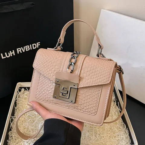 Vintage Krokodilmuster PU Leder Eckige Tasche Für Damen Luxus Metallkette Schlossverschluss Schulter Umhängetasche Handtasche Mode 2024