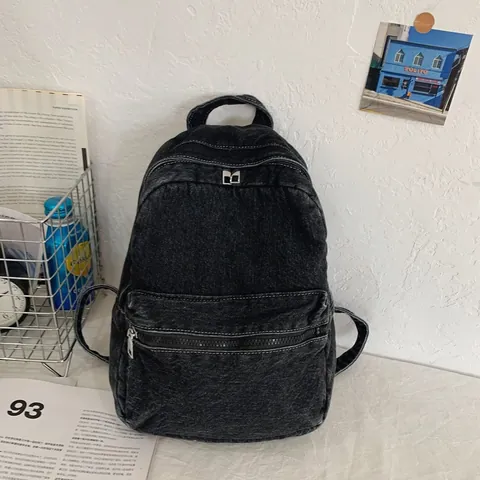Sac à Dos en Tissu Denim Nouveau Design 2024 Pour Femmes Style Jeans Lavé Minimaliste Sac à Bandoulière Décontracté Rétro Streetwear