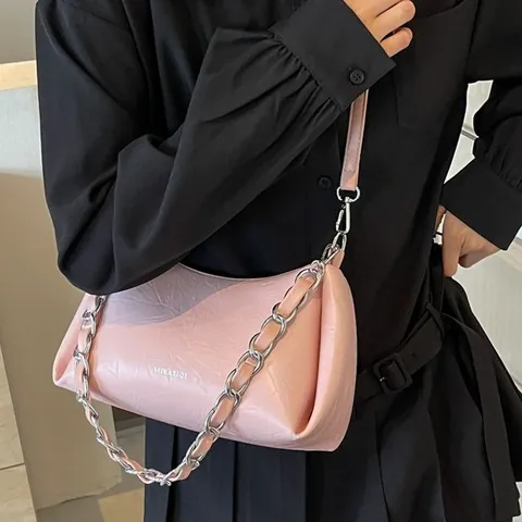 Bolso de Axila de Cuero PU para Mujer Moda Plisado Cadena Bolso de Hombro Pequeño Cuadrado Color Sólido Bolso de Mensajero Diario Tendencia