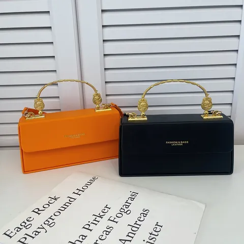 Dames PU Leer Schoudertas Mode Letter Box Tas Goud Metalen Handvat Dagelijkse Handtas Effen Kleur Crossbody Messenger Tas