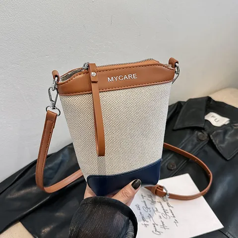 Sac Seau Femme Décontracté en Toile Cuir PU Bloc de Couleur Surpiqûres Bandoulière Réglable Fermeture Éclair Sac Bandoulière