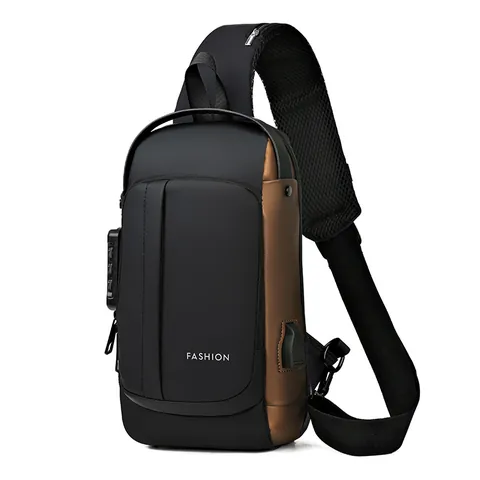Herren Multifunktionale Anti-Diebstahl Brusttasche Wasserdichte Oxford Stoff Umhängetasche Mit USB-Ladeanschluss TSA-Zahlenschloss
