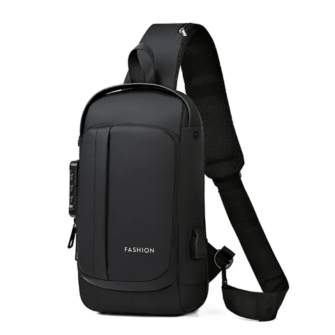Herren Multifunktionale Anti-Diebstahl Brusttasche Wasserdichte Oxford Stoff Umhängetasche Mit USB-Ladeanschluss TSA-Zahlenschloss