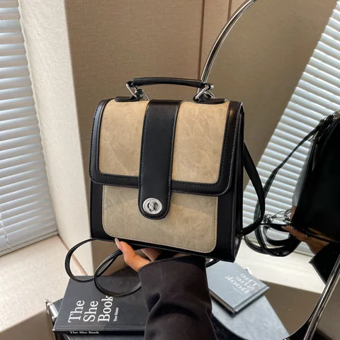 Γυναικείο Βίντατζ Γαλλικό Στυλ Patchwork Σακίδιο Πλάτης PU Δέρμα Μικρή Πολυλειτουργική Τσάντα Ώμου Χιαστί Τσάντα Χειρός Σχολική