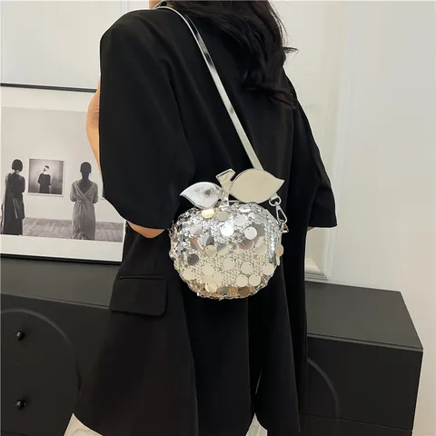 Mode Pailletten Apfelform Umhängetasche Luxus Glitzer Kette Schultertasche Abendparty Mini Münzbörse Für Damen Schmuck