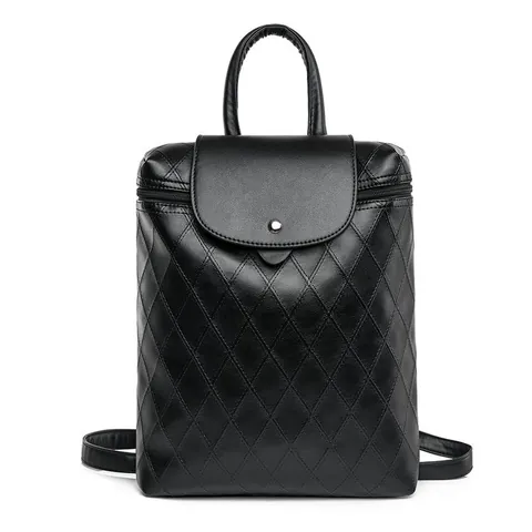 Fashion Women Quilted Rhombus PU Leather Backpack Large Capacity Waterproof Travel School Bag With Flip Metal Buckle Casual