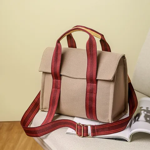 Bolso Tote de Lona de Gran Capacidad para Mujer Correa de Cincha a Rayas Bolso de Hombro Bandolera Cierre de Solapa Urbano Diario