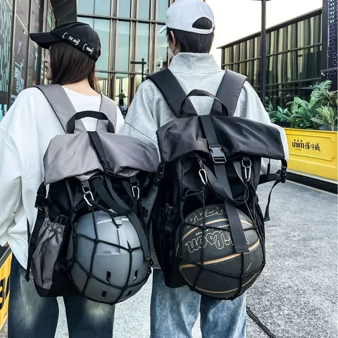 Funktionaler Sportrucksack Wasserdicht Nylon Roll Top Helmtasche Große Kapazität Basketball Aufbewahrung Reiserucksack Unisex