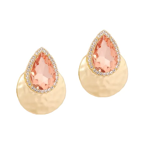 Vintage Zinc Alloy Rhinestone Water Drop Stud Earrings For Women Hammered Gold Metal Teardrop Earrings Wedding Jewelry