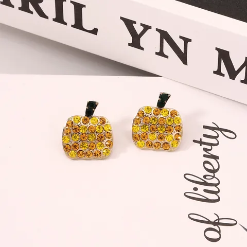 Fashion Alloy Rhinestone Pumpkin Stud Earrings For Women Cute Halloween Festive Jewelry Gold Tone Sparkling Ear Jewelry