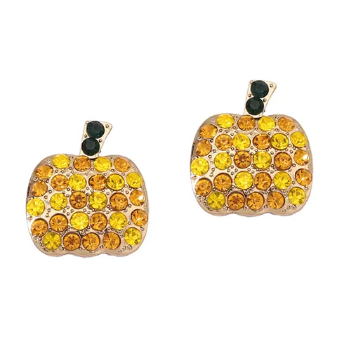 Fashion Alloy Rhinestone Pumpkin Stud Earrings For Women Cute Halloween Festive Jewelry Gold Tone Sparkling Ear Jewelry