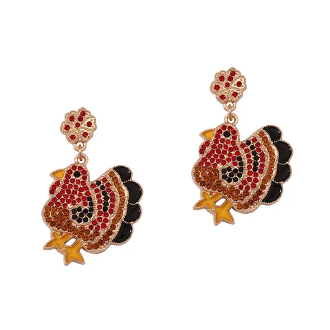 Thanksgiving Rhinestone Turkey Dangle Earrings Festive Alloy Animal Drop Earrings Enamel Multi Color Holiday Jewelry Women