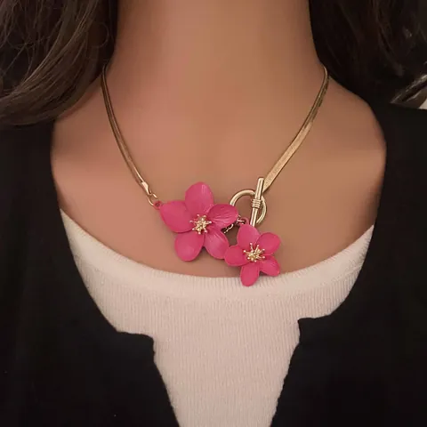 Sweet Zinc Alloy Floral Jewelry For Women Rose Red White Black Enamel Flower Pendant Necklace Bracelet Earrings Fashion Accessories Gift