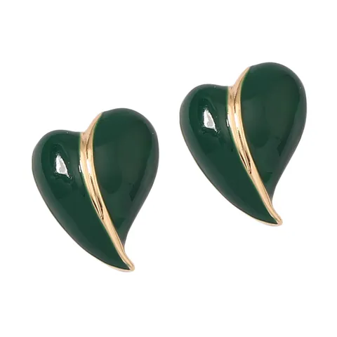 French Vintage Asymmetric Heart Stud Earrings Zinc Alloy Enamel Glossy Minimalist Gold Silver Tone Jewelry For Women Gift