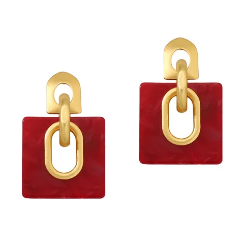 Retro French Geometric Drop Earrings Matte Gold Alloy Cellulose Acetate Marble Pattern Square Round Arch Jewelry For Women