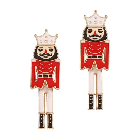 Christmas Nutcracker Soldier Drop Earrings Fashion Zinc Alloy Enamel Cartoon Soldier Ear Jewelry For Women Holiday Festive Gift