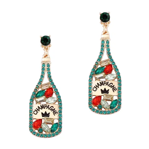 Rhinestone Champagne Bottle Drop Earrings Zinc Alloy Crystal Dangle Earrings With Stainless Steel Earring Post For Women