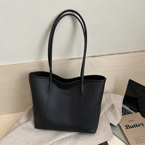 Bolso Tote de Cuero PU Vintage para Mujer Gran Capacidad Textura Guijarro Letras en Relieve Asas Dobles Bolso de Hombro