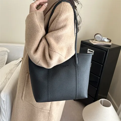 Bolso Tote de Cuero PU Vintage para Mujer Gran Capacidad Textura Guijarro Letras en Relieve Asas Dobles Bolso de Hombro