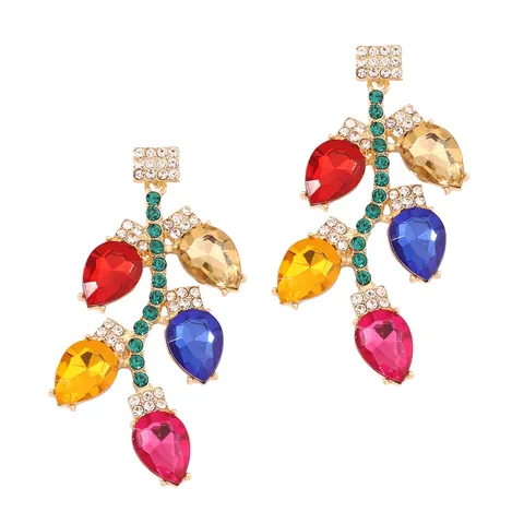 Orecchini Pendenti a Lampadina di Natale con Strass Colorati Lega di Zinco Cristallo Multicolore per Donna Festa