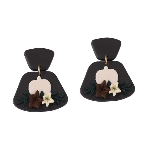 Handmade Halloween White Pumpkin Polymer Clay Drop Earrings For Women Vintage Floral Fall Jewelry Festive Party Gift