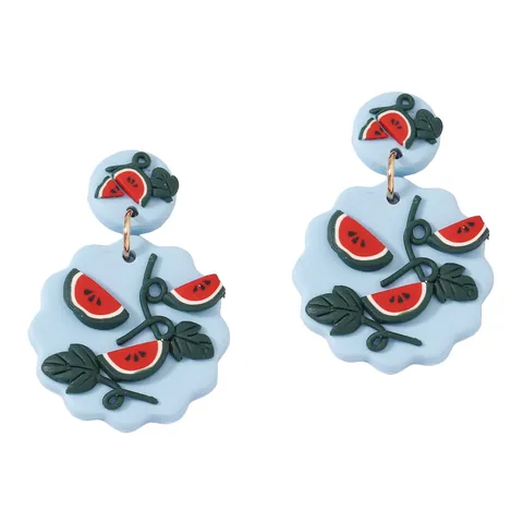 Summer Watermelon Polymer Clay Dangle Earrings Handmade Wavy Edge Fruit Drop Earrings For Women Fashion Jewelry Gift