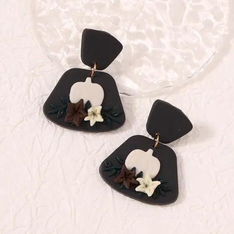 Handmade Halloween White Pumpkin Polymer Clay Drop Earrings For Women Vintage Floral Fall Jewelry Festive Party Gift