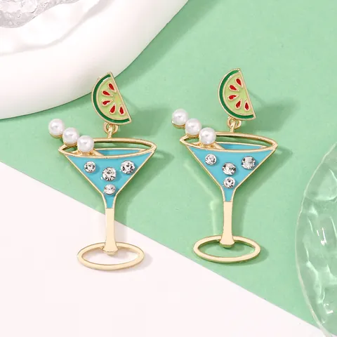 Cocktailglas Strass Künstliche Perlenimitat Ohrstecker Mit Edelstahl Ohrstecker-Stift Sommer Party Schmuck Für Damen