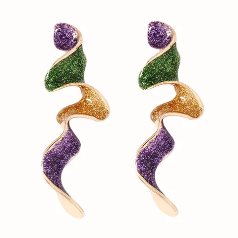 Boucles d'Oreilles Émaillées Pailletées Mardi Gras Alliage de Zinc Violet Vert Or Géométrique Fleur Spirale Tige Acier Inoxydable