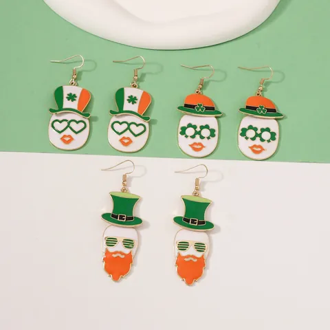 St Patrick's Day Enamel Drop Earrings Leprechaun Shamrock Design Alloy Drip Oil Jewelry For Women Irish Festival Party Gift