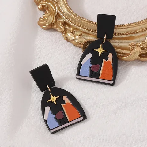 Polymer Clay Nativity Scene Arch Dangle Earrings Christmas Religious Star Bethlehem Drop Earrings For Women Holiday Gift