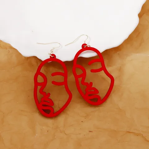 Abstract Face Outline Wood Hollow Out Drop Earrings Minimalist Wooden Dangle Earrings For Women Fashion Jewelry