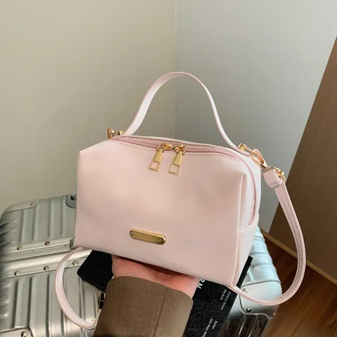 Bolso Pequeño Cuadrado para Mujer de Cuero PU Bolso de Mano Vintage Color Sólido Bandolera para Teléfono Doble Cremallera