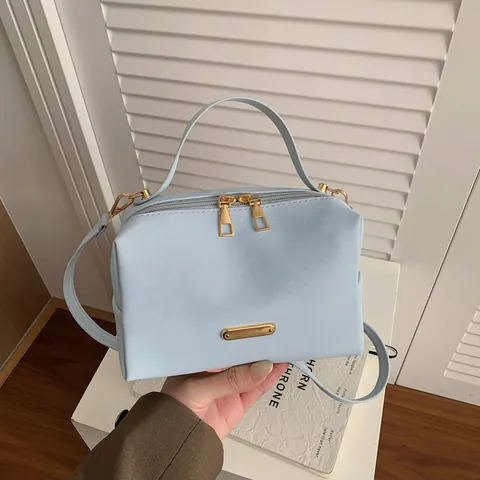 Bolso Pequeño Cuadrado para Mujer de Cuero PU Bolso de Mano Vintage Color Sólido Bandolera para Teléfono Doble Cremallera