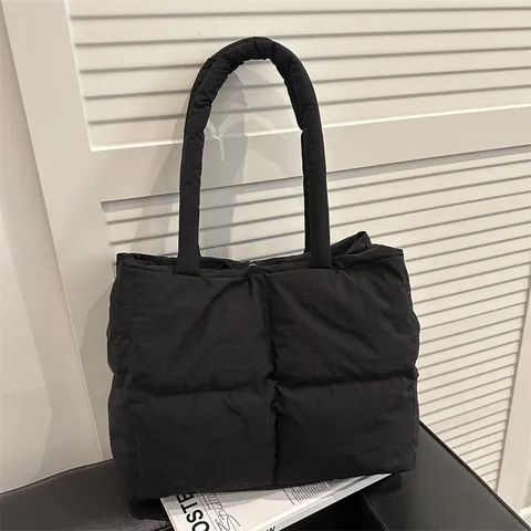 Bolso Tote Acolchado Puffer para Mujer Gran Capacidad Bolso de Hombro Acolchado de Nylon Color Sólido Ligero Diario