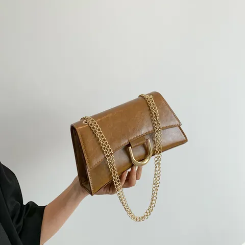 Borsa a Tracolla da Donna in Pelle PU Vintage Con Fibbia a D in Metallo Dorato Piccola Borsa Quadrata Minimalista