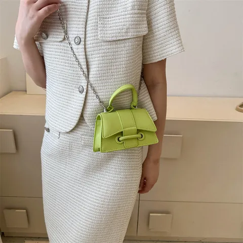 Mini Borsa Moderna in Pelle PU per Donna Borsa a Tracolla con Catena Argentata Tendenza Street Moda Tinta Unita