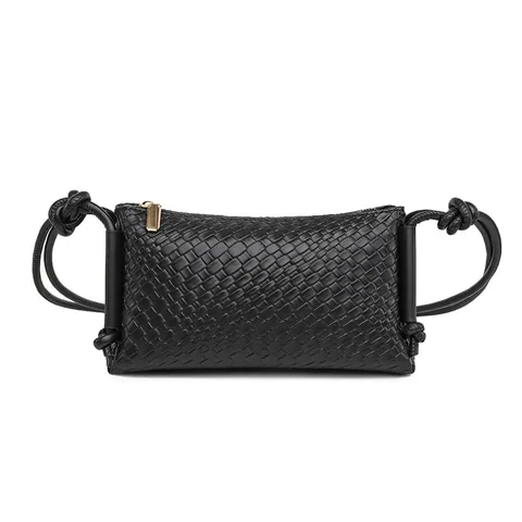 Vintage Geflochtene PU Leder Schultertasche Für Damen Mode Knoten Riemen Reißverschluss Umhängetasche Lässige Handtasche