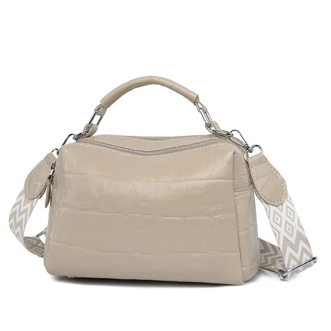 Vintage Crocodile Pattern Boston Bag Women PU Leather Handbag With Wide Geometric Woven Strap Shoulder Crossbody Pillow Bag