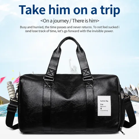 Large Capacity PU Leather Travel Bag Waterproof Duffel Bag With Independent Shoe Compartment For Gym Sports Weekend Travel