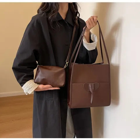 Vintage PU Leder Elefantenmuster Einkaufstasche Und Kleiner Beutel Für Damen Große Kapazität Umhängetasche Retro Mode Handtasche