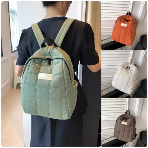 Zaino Imbottito Trapuntato da Donna in Nylon Leggero Texture a Nuvola Casual Zainetto da Viaggio Moda Scuola Impermeabile
