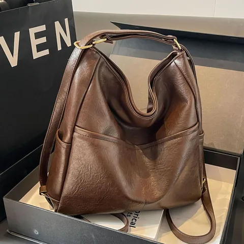 Bolso de Mano de Gran Capacidad de Cuero PU para Mujer Estilo Retro Bolso de Hombro Urbano Con Correa Ajustable