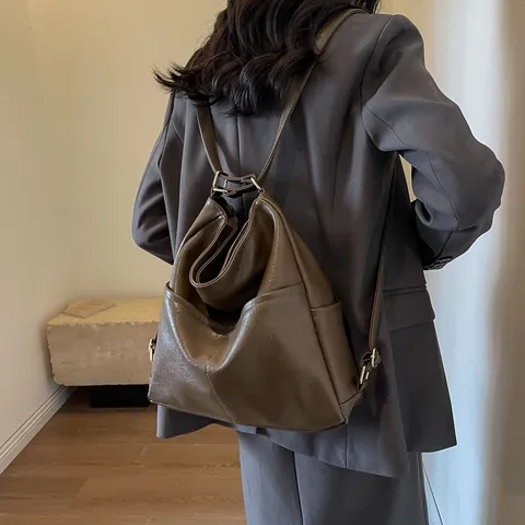 Bolso de Mano de Gran Capacidad de Cuero PU para Mujer Estilo Retro Bolso de Hombro Urbano Con Correa Ajustable