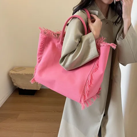 Große Kapazität Segeltuch Einkaufstasche Mit Quasten Modische Schultertasche Für Damen Casual Täglich Reise Shopping Handtasche