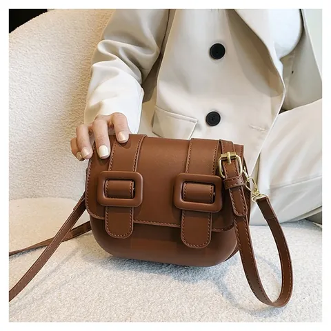 Fashion PU Leather Small Square Bag For Women Versatile Single Shoulder Crossbody Bag With Decorative Buckle Daily Minimalist Purse