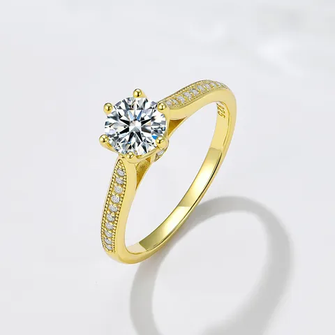 Anello in Argento Sterling 925 con Zirconia a Sei Griffe per Donna Semplice Moda Matrimonio Anniversario Regalo