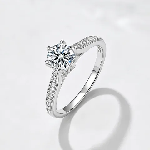 Anello in Argento Sterling 925 con Zirconia a Sei Griffe per Donna Semplice Moda Matrimonio Anniversario Regalo