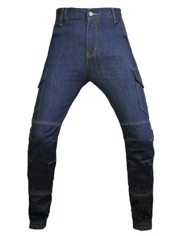 VOLERO Uomo CORDURA Moto Jeans Resistente All'Abrasione Stretch Cargo Pantaloni Con Protezioni CE Rimovibili Blu Scuro